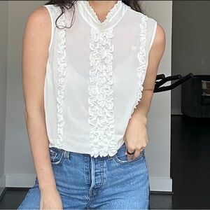 FRAME Denim White Sleeveless Ruffle Blouse - XS